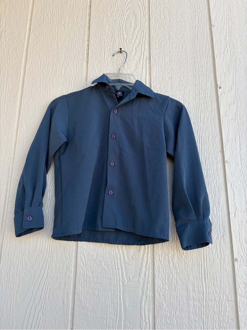 Lamasini Boys Long Sleeve Button-Up Shirt in Slate Blue Size 6